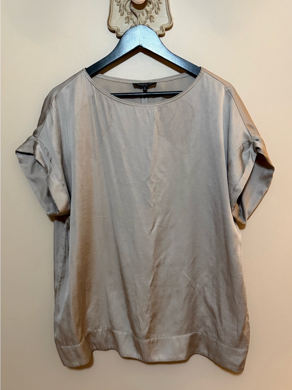 Lafayette 148 Taupe Short Sleeve Blouse Sz M/L